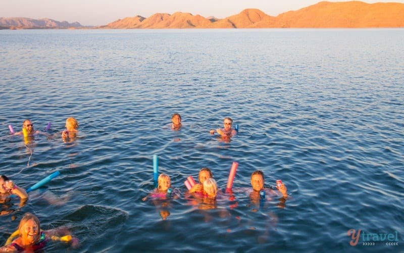 makepeace family swimming in lake argyle