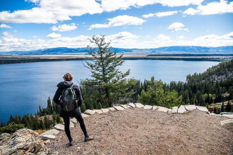 caz standing looking at jenny lake