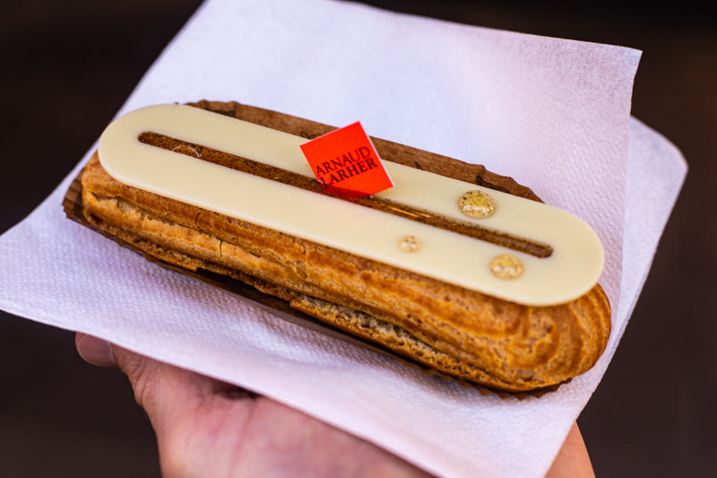 chocolate eclair with white chocolate icing