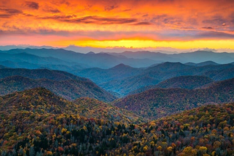 mountains with a sunset