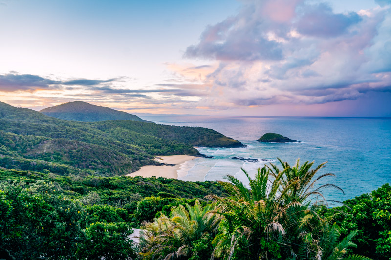 Scenic coastal views from Smoky Cape Lighthouse, Arakoon.