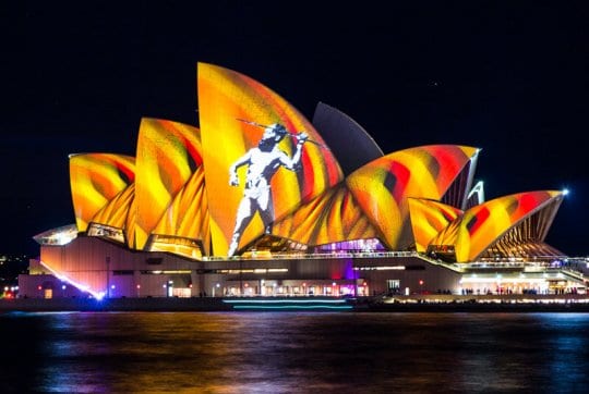 light projections on a building